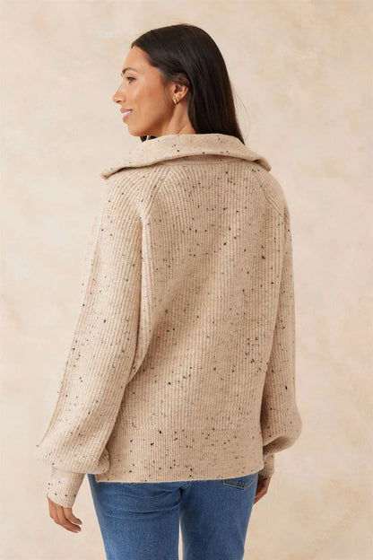 Slouchy Zip Knit Oatmeal