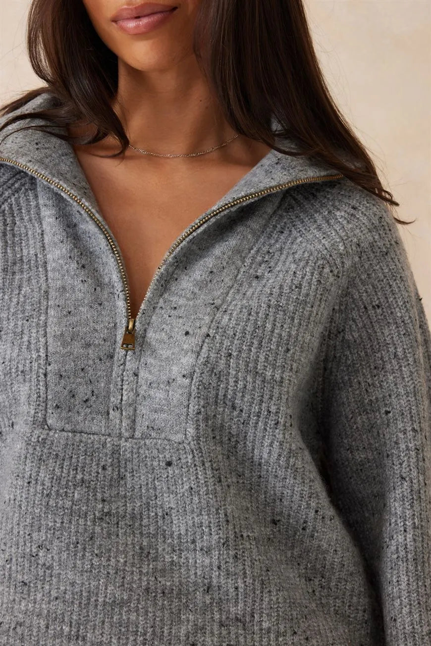Slouchy Zip Knit Mid Grey