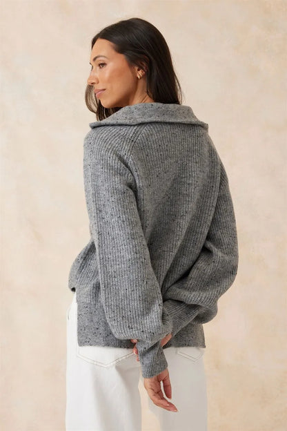 Slouchy Zip Knit Mid Grey