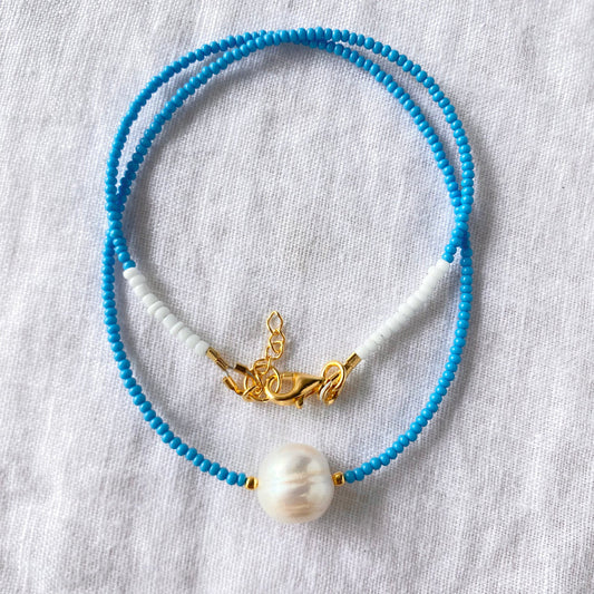 Blue Freshwater Pearl Necklace 45cm