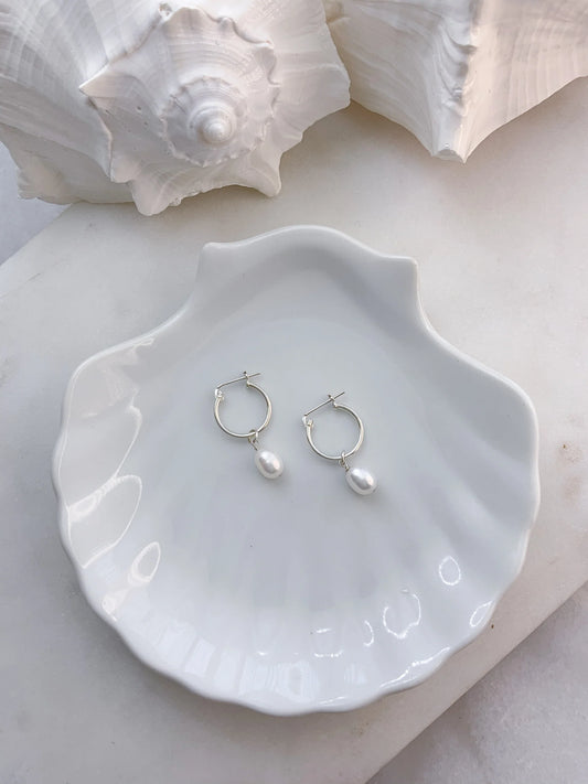 Pearl Hoops Sterling Silver
