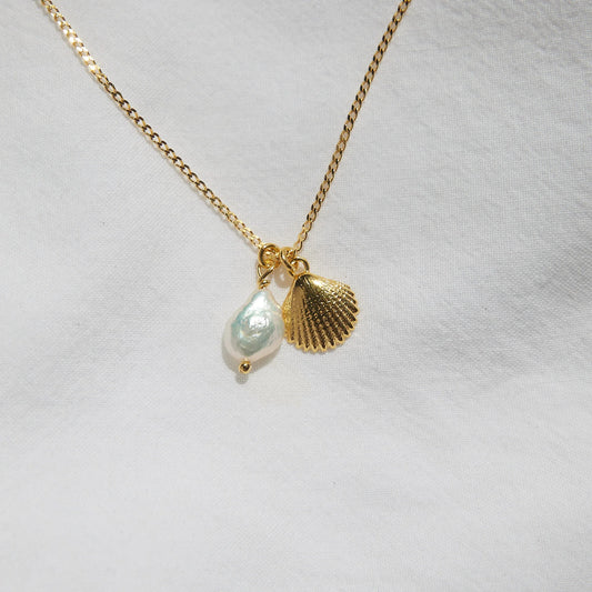 Seashell and Pearl Necklace Gold Plated 45cm
