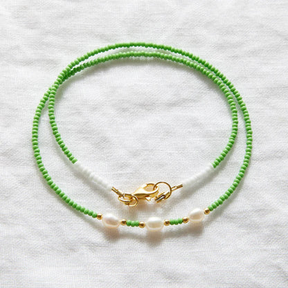 Mint Green Necklace With Pearl Gold