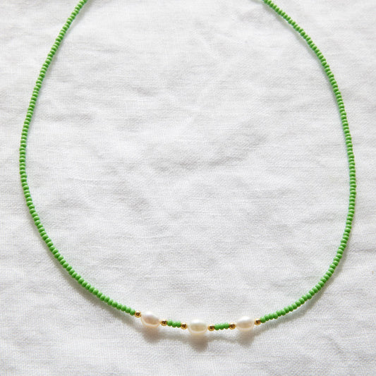 Mint Green Necklace With Pearl Gold