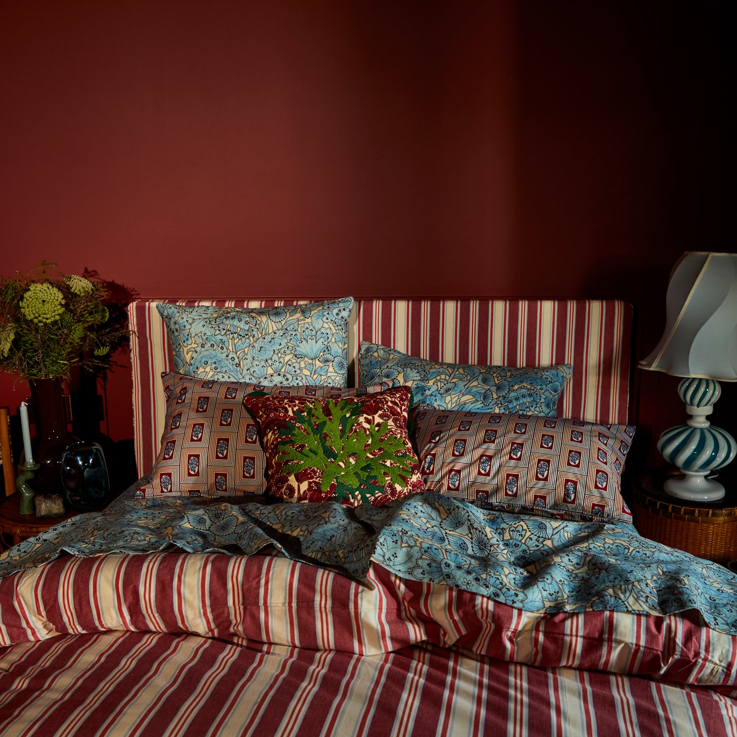 Lucia Embroidered Cushion - Crimson