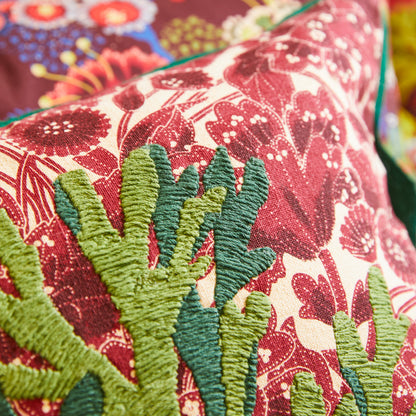 Lucia Embroidered Cushion - Crimson