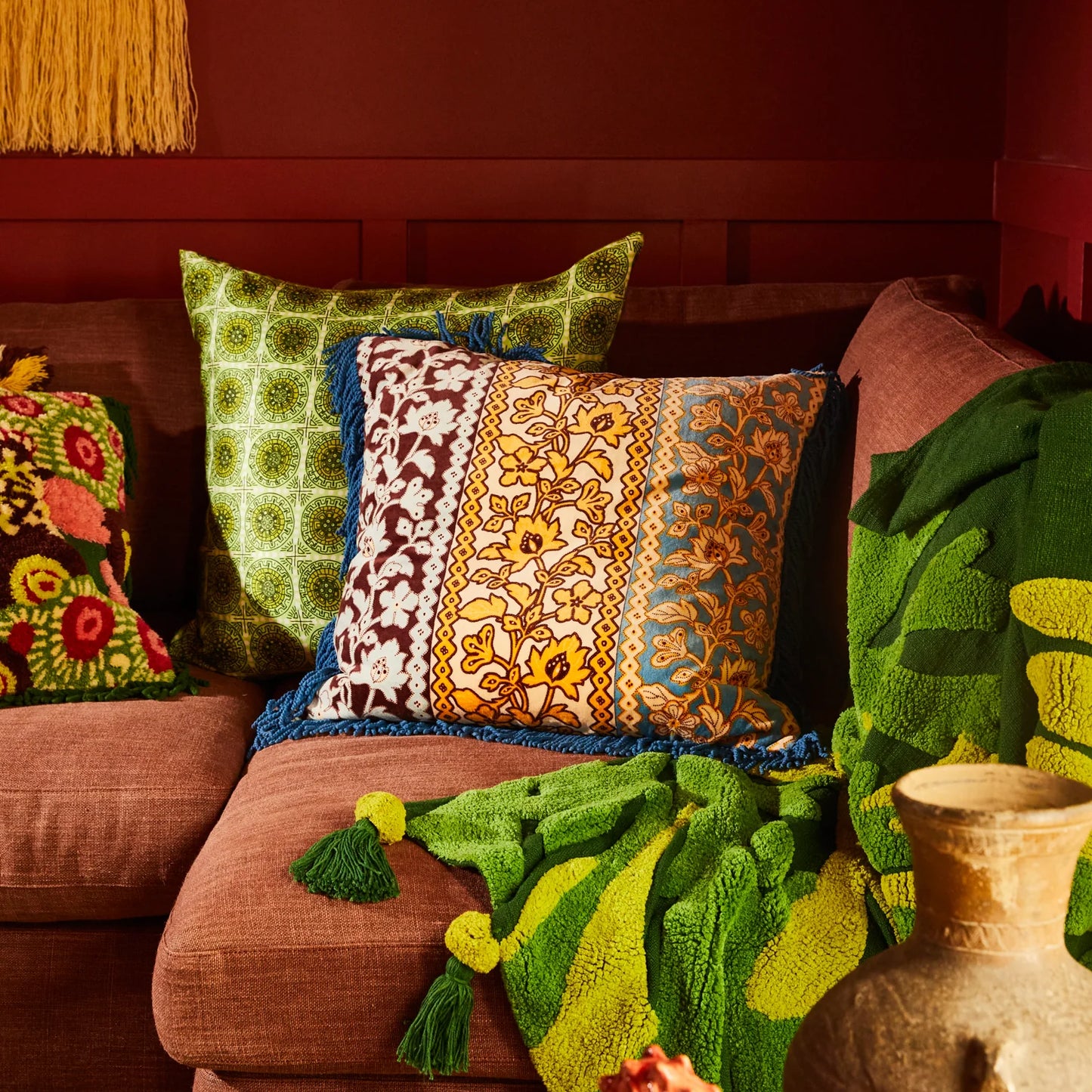 Thea Velvet Cushion - Azure