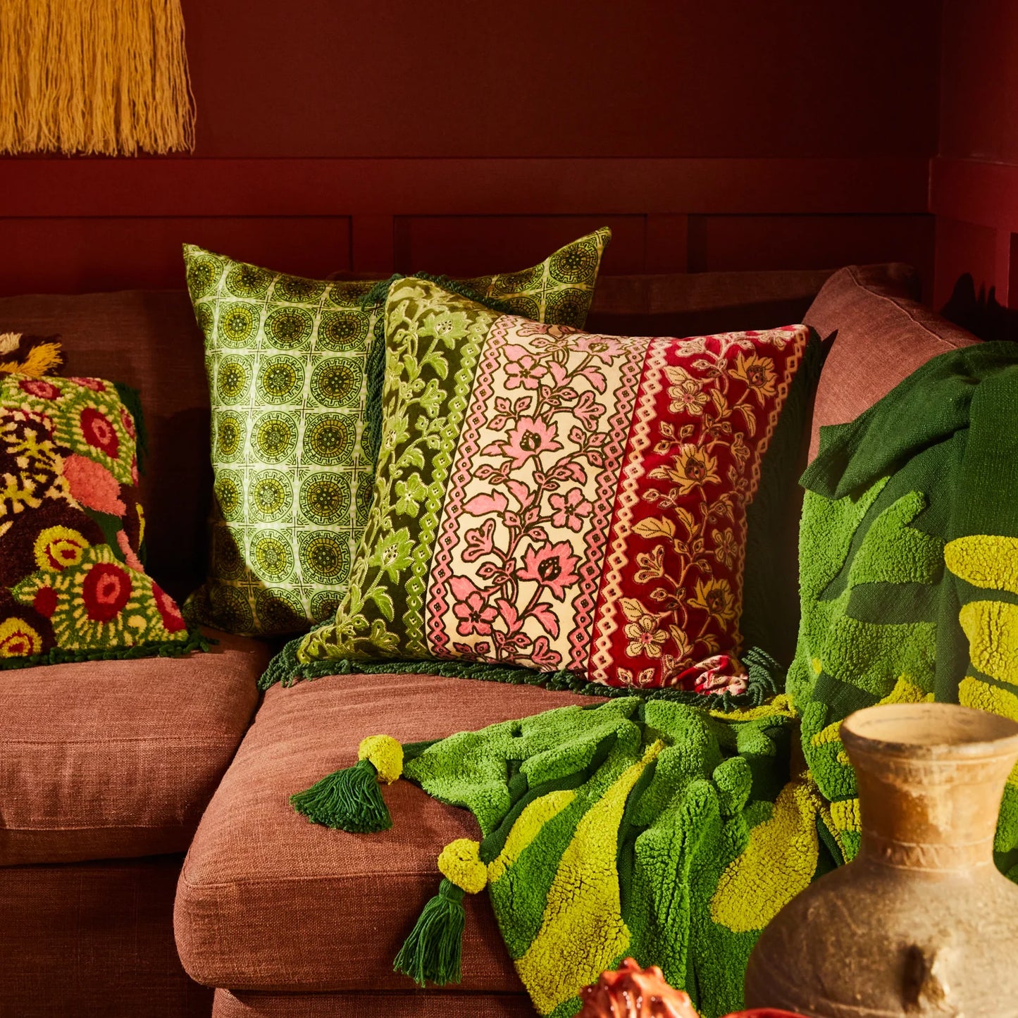 Thea Velvet Cushion - Kelp
