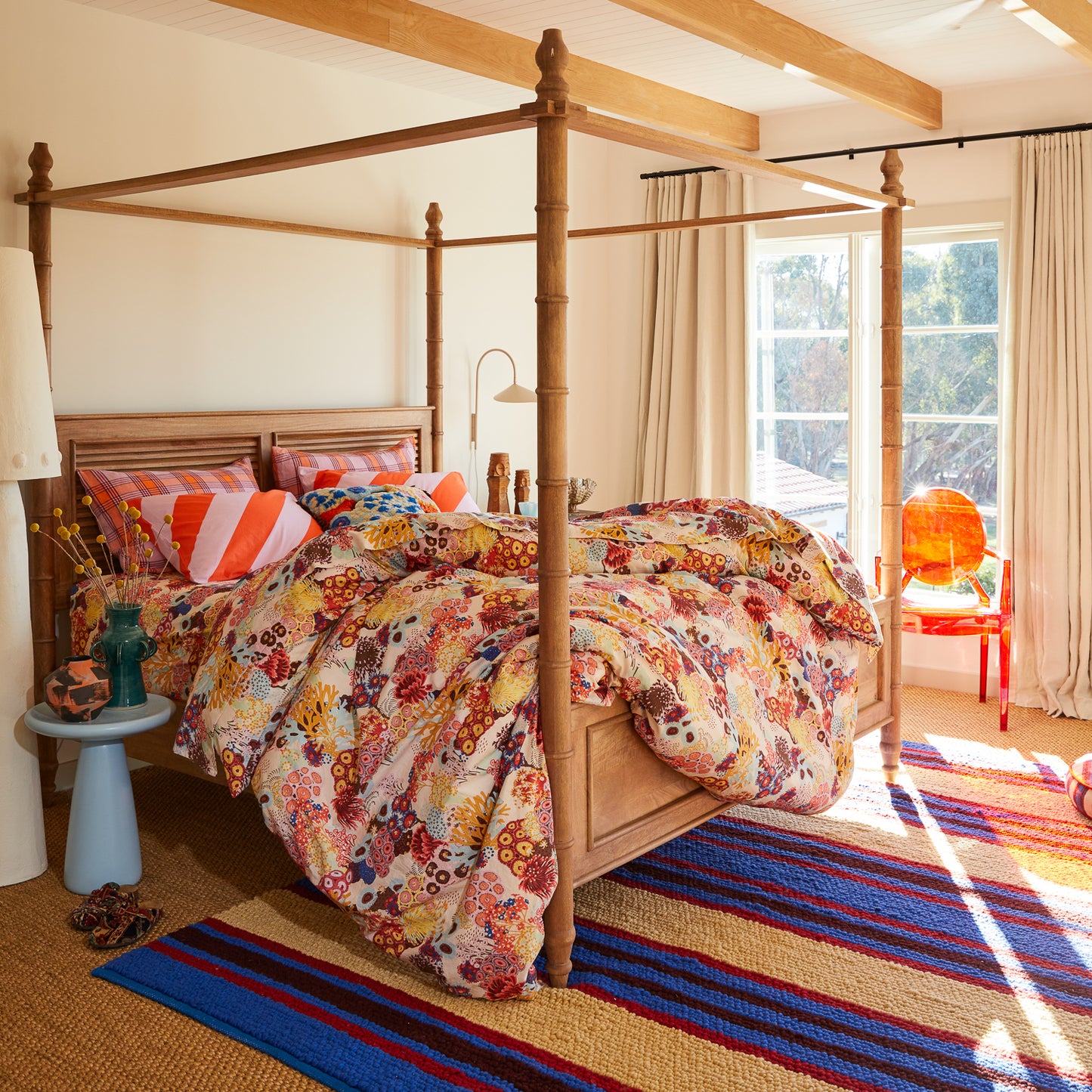 Clarice Cotton Pillowcase Set - Flame
