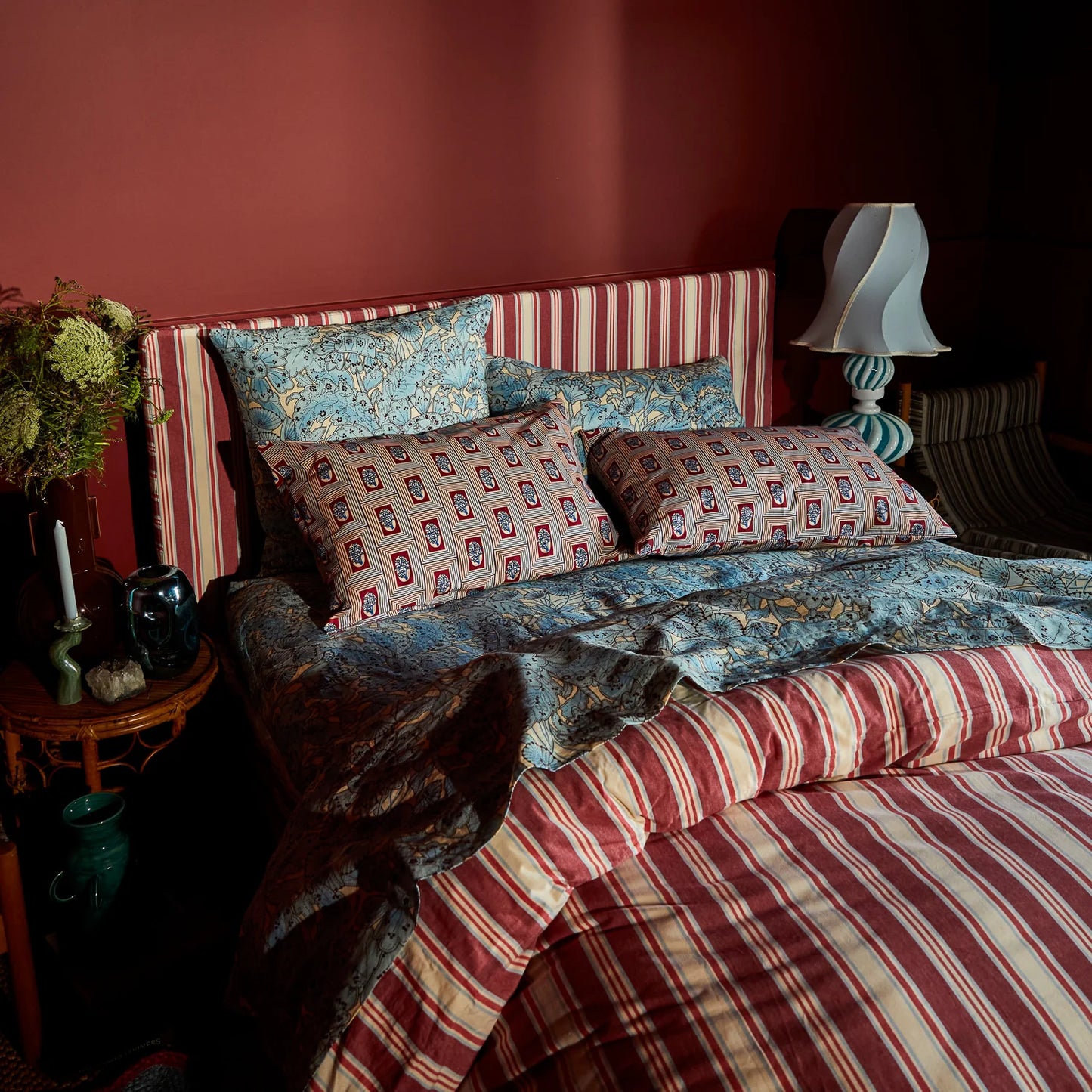 Antonella Cotton Pillowcase Set - Crimson