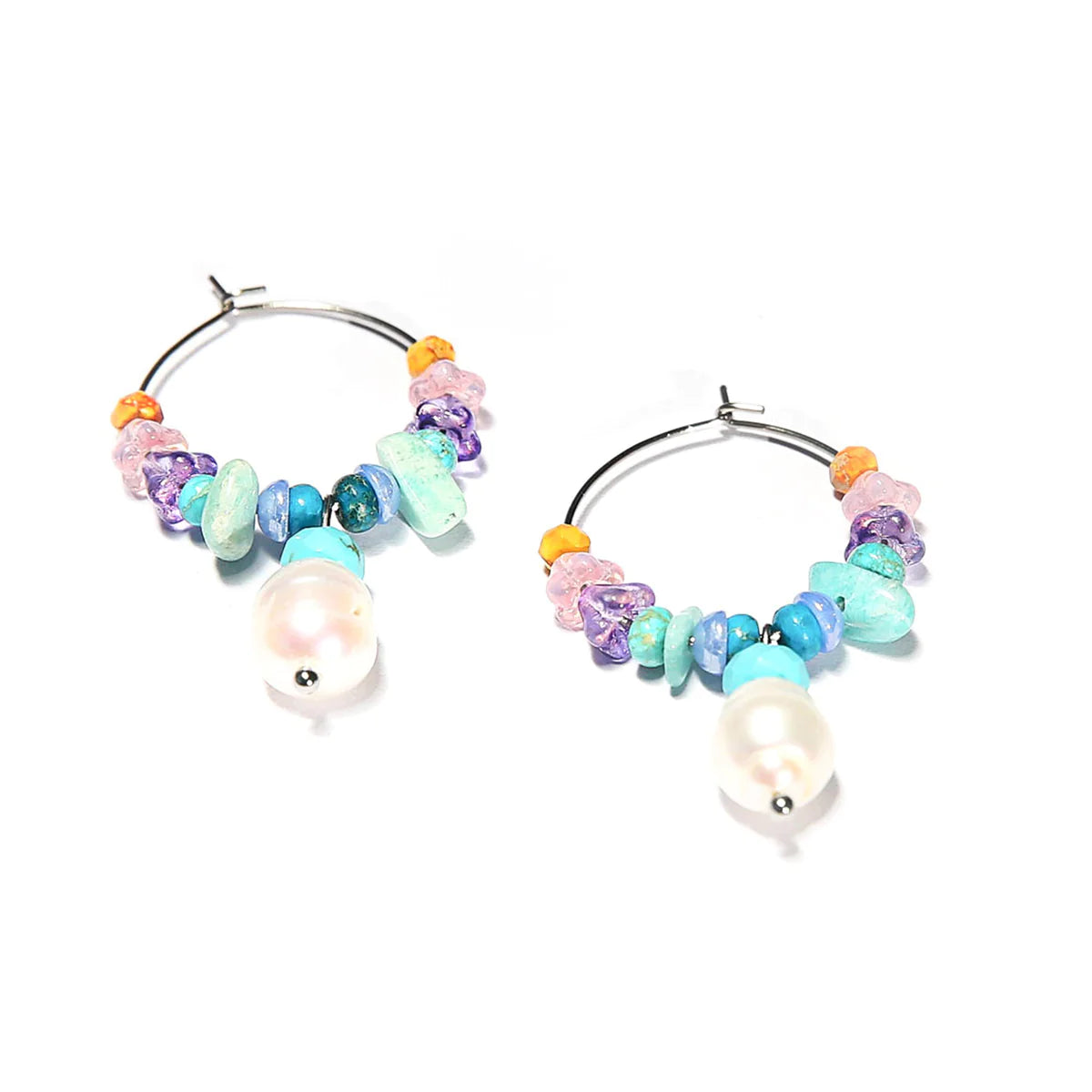 Rainbow Beaded Hoop Earrings