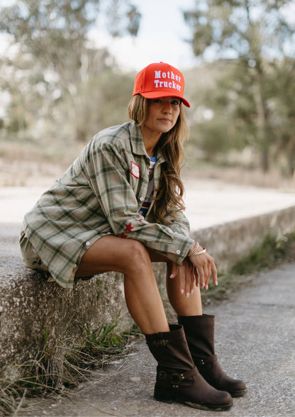 Military Check Boyfriend Button Up