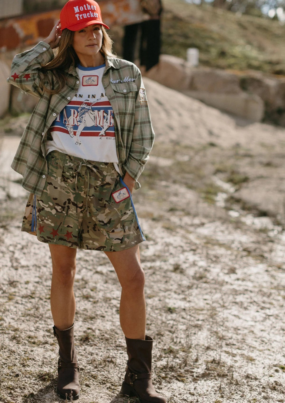 Military Check Boyfriend Button Up