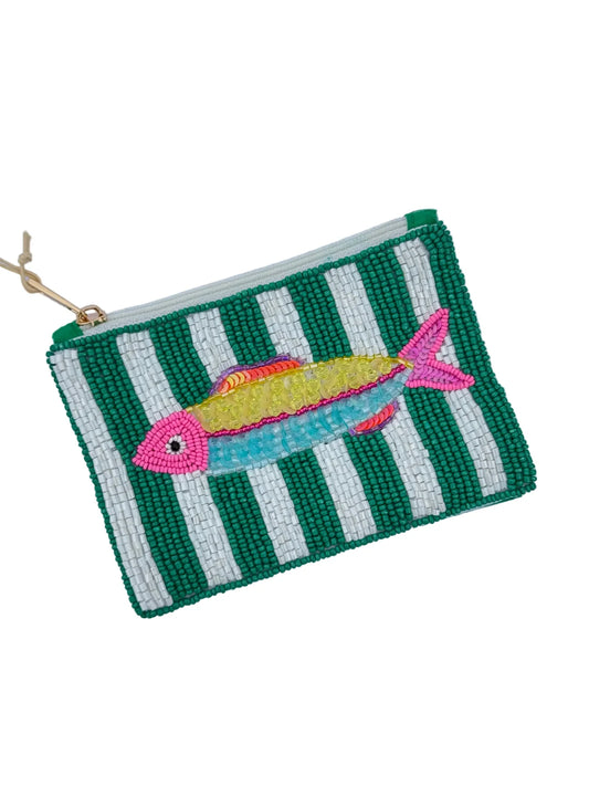 Tropical Fish Beaded Coin Purse ~ Aqua