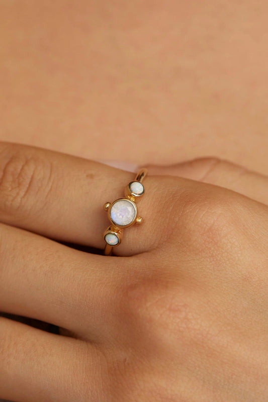 Cora Moonstone and Opal Gold Ring ~ 6/S
