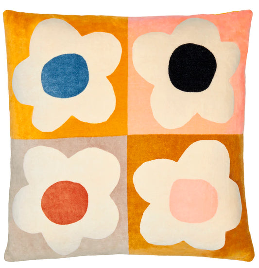 Floral Block Velvet Cushion w Insert