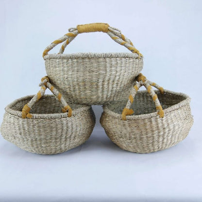 Medium Round Basket Leather Handles