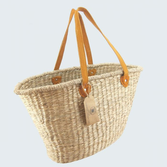 Seagrass Oval Basket Long Handle