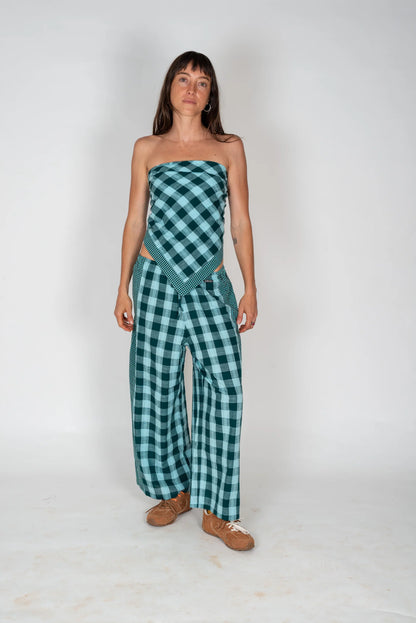 Patchwork Pant in Turquoise Check