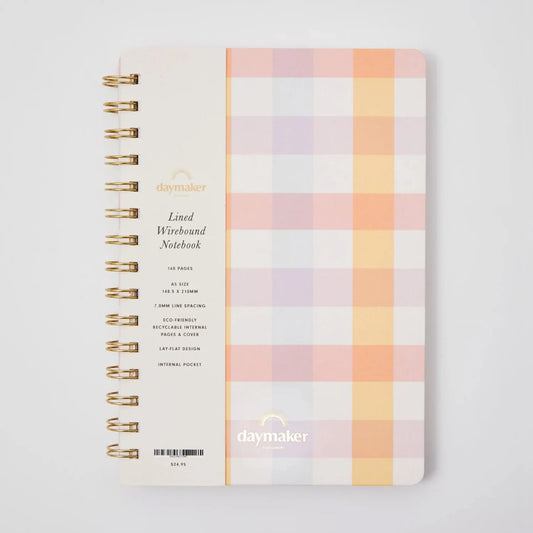 Sunshine Gingham Lined Wirebound Notebook