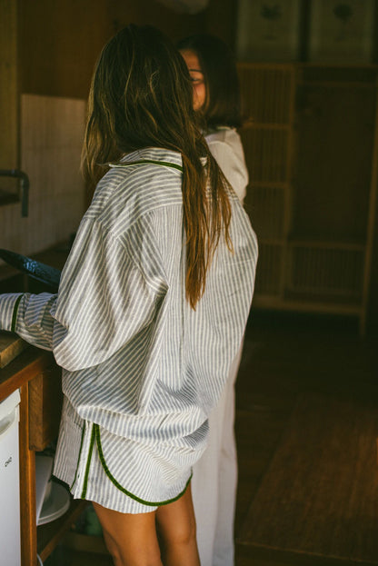 PJ Shirt ~ Green Velvet Stripe