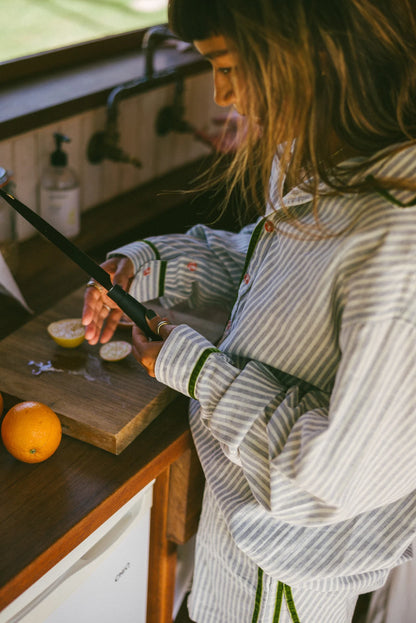 PJ Shirt ~ Green Velvet Stripe