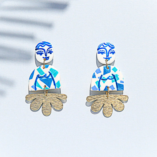 Terrazzo Blue Petal Girl Earrings