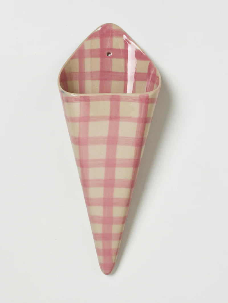 Folly Wall Vase Pink Check
