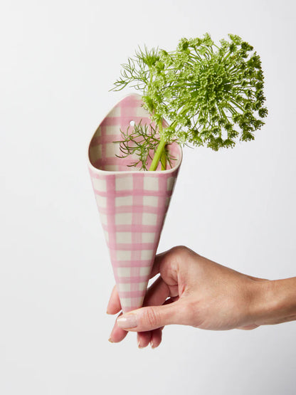 Folly Wall Vase Pink Check