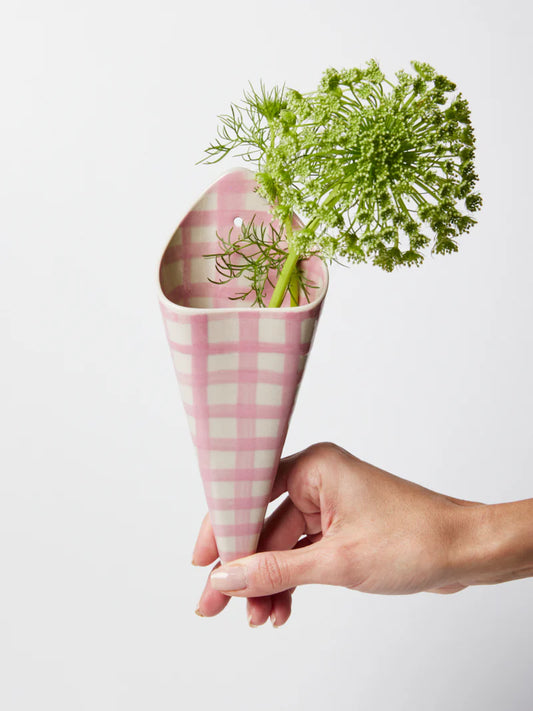 Folly Wall Vase Pink Check