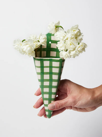 Folly Wall Vase Green Check