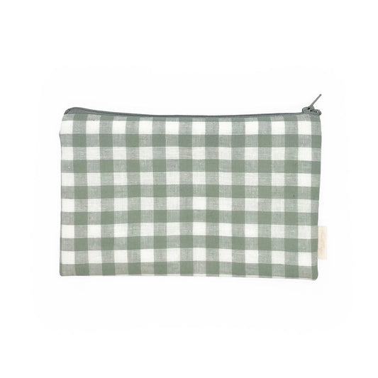 Sage Gingham Cotton Pencil Case