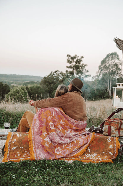 Ornate Floral Throw - Rose