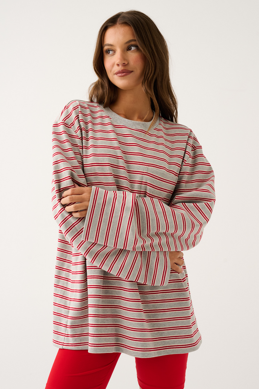 Harley Long Sleeve ~ Grey Marle Stripe