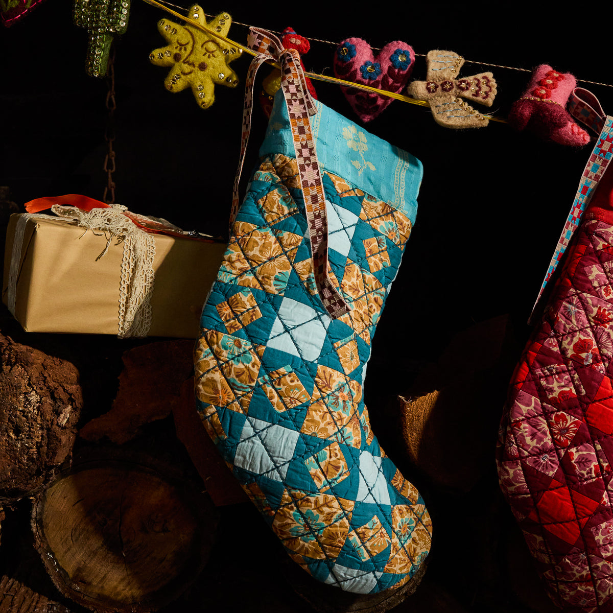 Magnolia Patchwork Stocking - Turquoise
