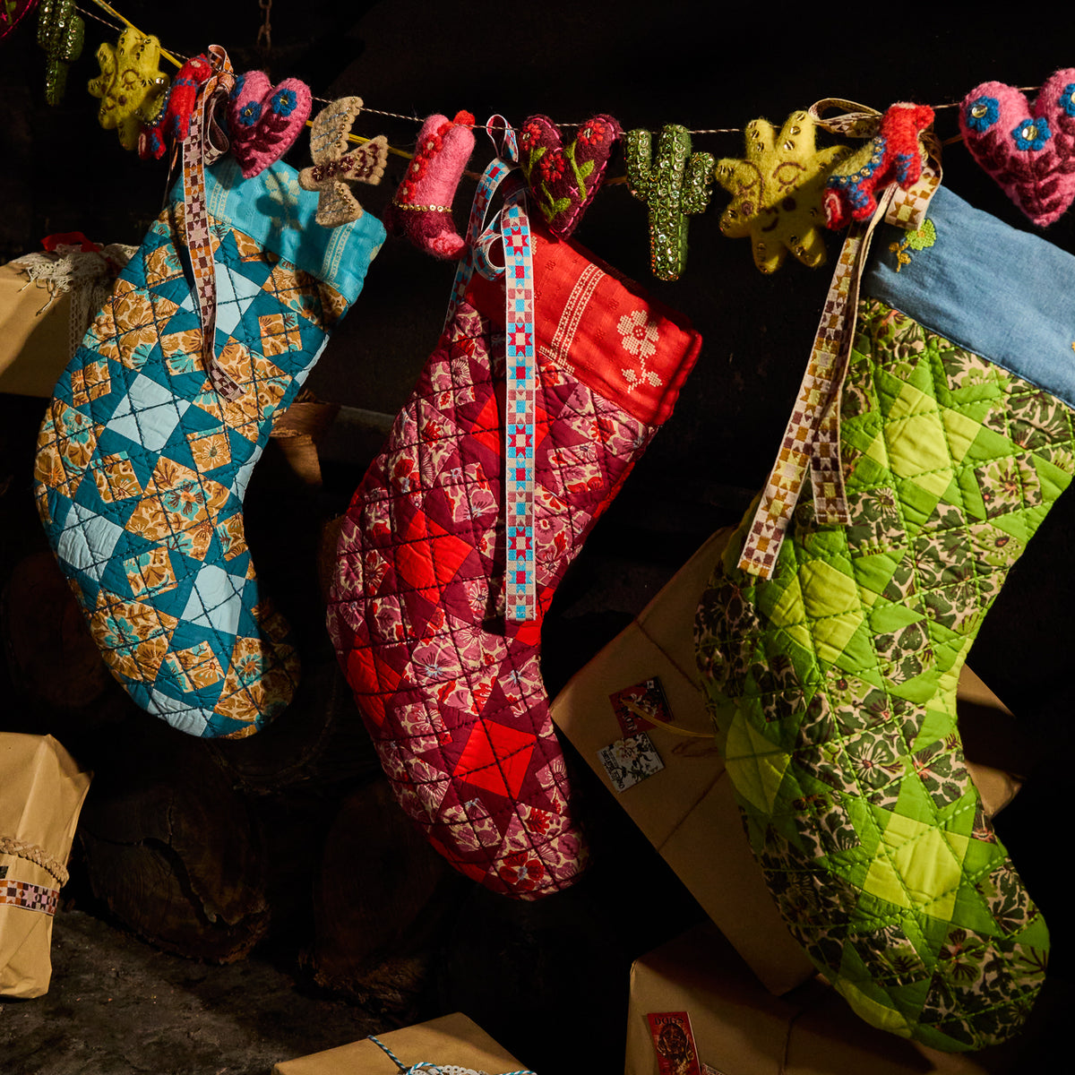 Magnolia Patchwork Stocking - Poppy